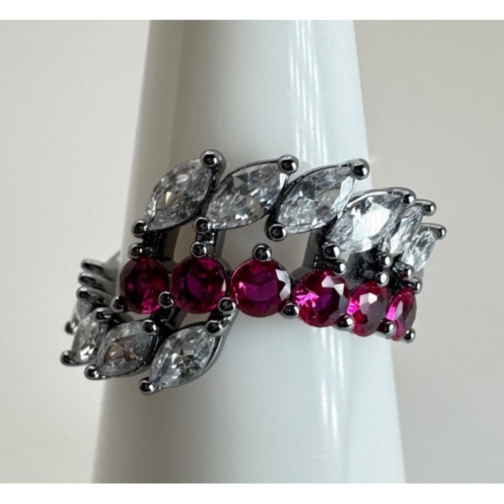 Bomb Party July Ring RG79066 Fiery Blazing Rapture Ruby CZ Hematite Size 7